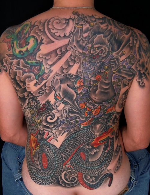 Rückenstück: japanischer Drache in Black and Grey